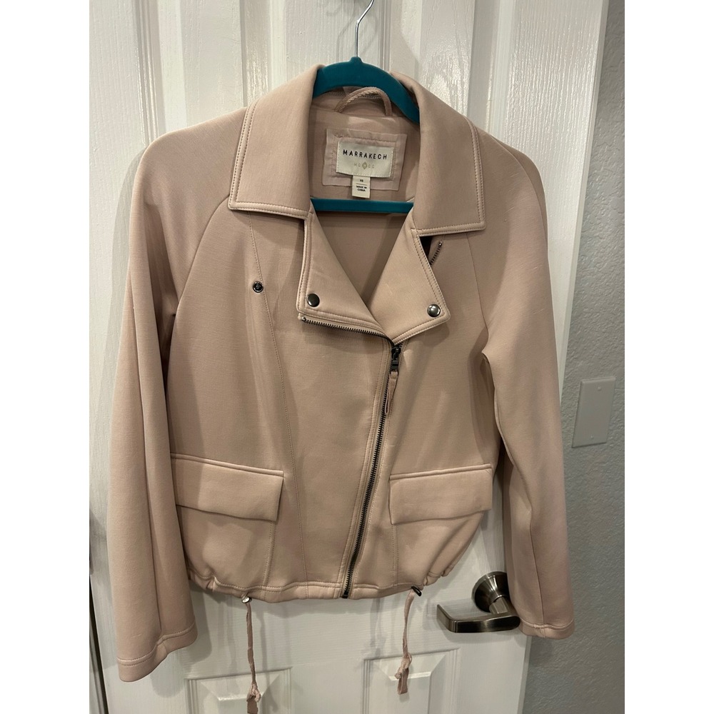 Marrakech Moto Jacket Blush Pink Modal Blend Asymmetric Zip Drawstring XS